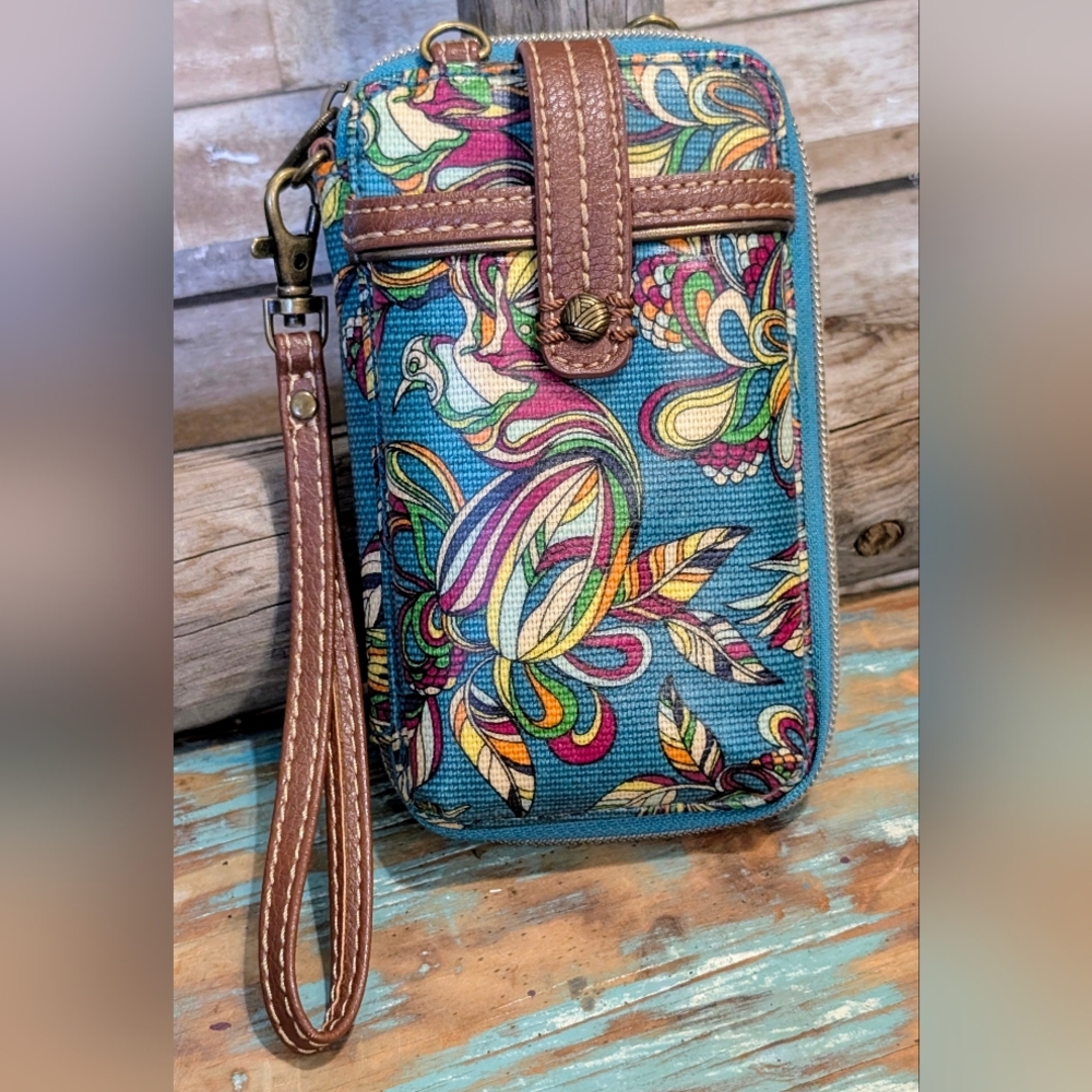 Sakroots Peace Turquoise Green Color Phone Wristlet Wallet